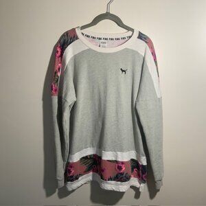 VS PINK Varsity Crew Pullover Sweatshirt M Y2K Style Back Graphic Tropical Cozy